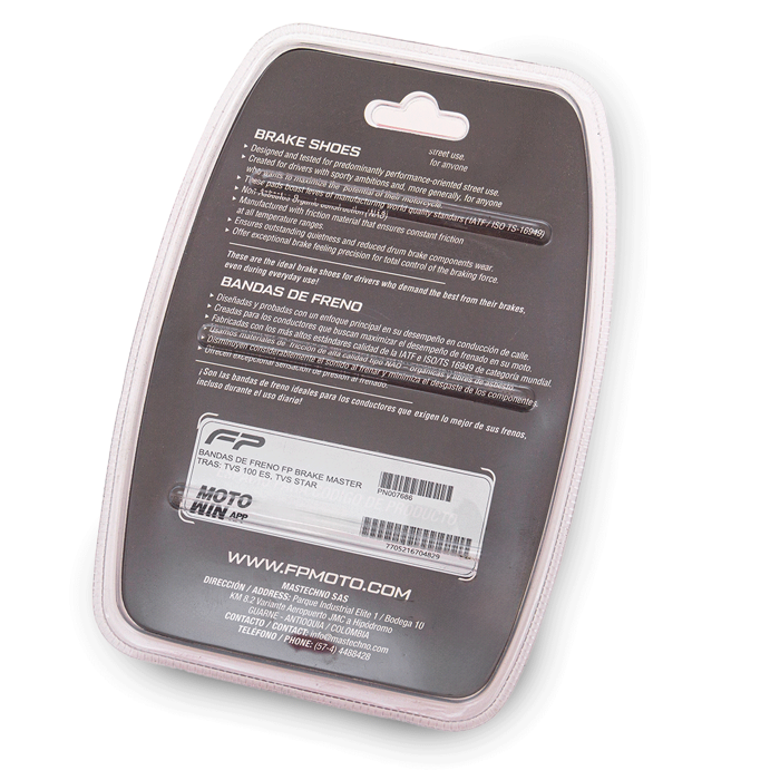 BANDAS DE FRENO FP BRAKE MASTER TRAS: TVS 100 ES, TVS STAR, Bandas de freno. Bandas para moto. Zapata de freno para moto. Kit de pastillas de freno moto. Juego de pastillas de freno moto. Kit de Zapata de freno moto. Juego de Zapata de freno moto