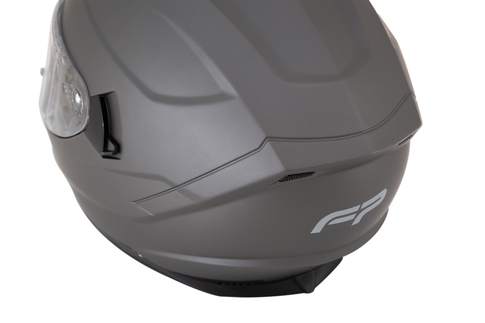 Vista trasera del casco FP Racecraft 2 con acabado titanio