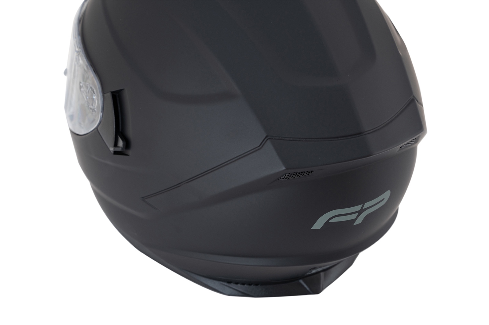 Vista trasera del casco FP Racecraft 2 con acabado negro brillante