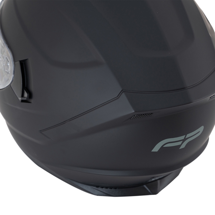 Vista trasera del casco FP Racecraft 2 con acabado negro brillante