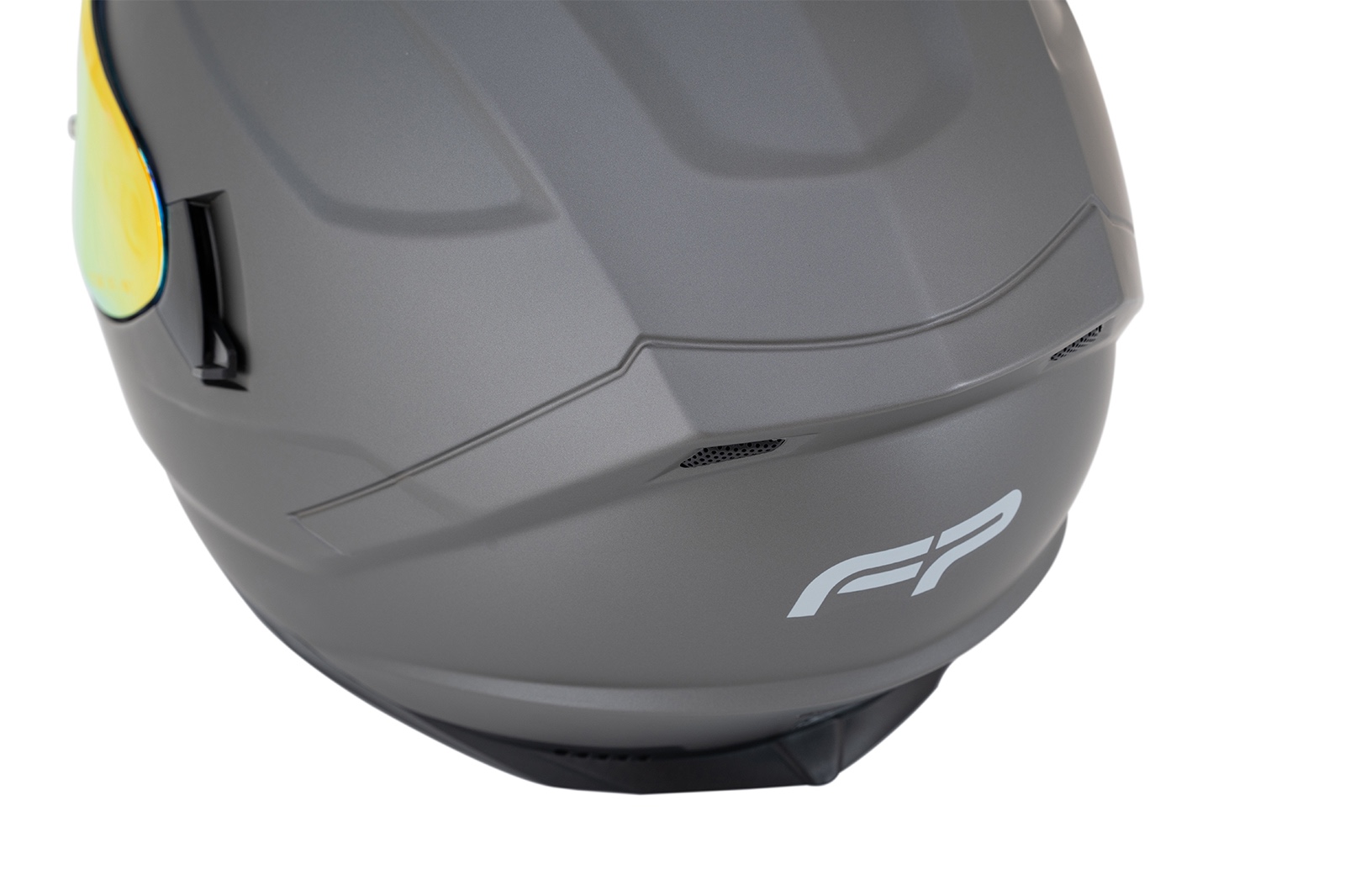Vista trasera del casco FP Racecraft 2 con acabado titanio
