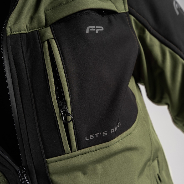 Detalle de cierre semi-impermeable de la FP Cairo Softshell Verde