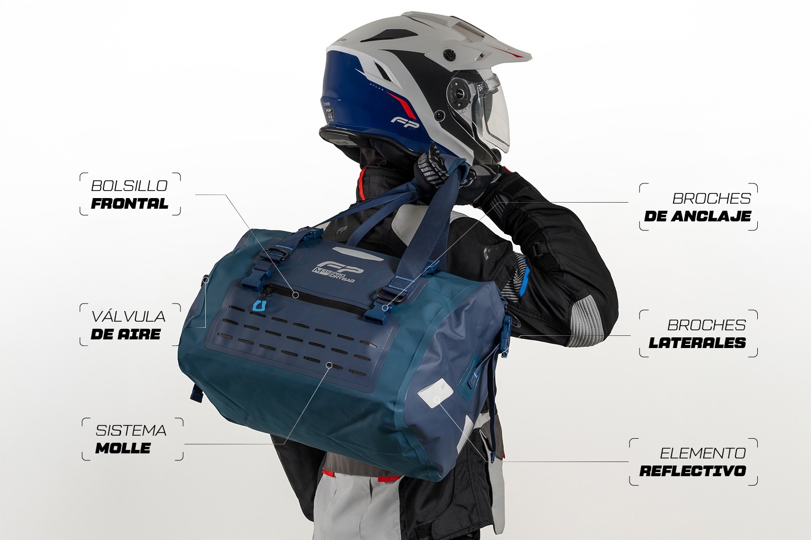 Maleta impermeable azul 35L FP Dry Bag para motociclistas aventureros