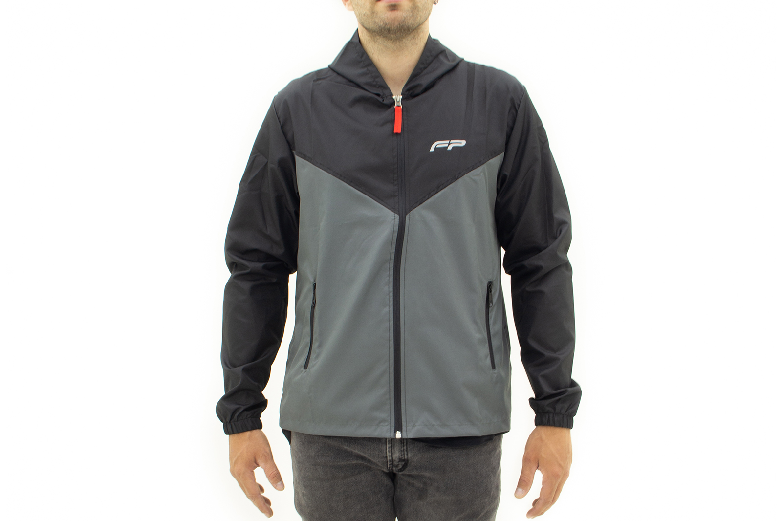 Cortavientos negro gris