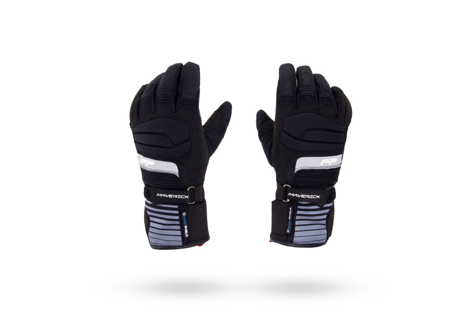 Par de guantes Maverick Negro impermeables para turismo en moto, con ajuste de velcro y palma antideslizante