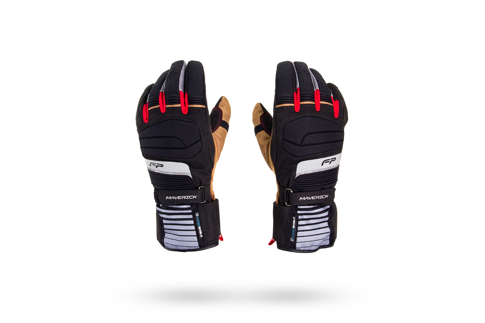 Guante Maverick Tobacco impermeable para moto, con palma en tono café reforzada y protecciones en dorso