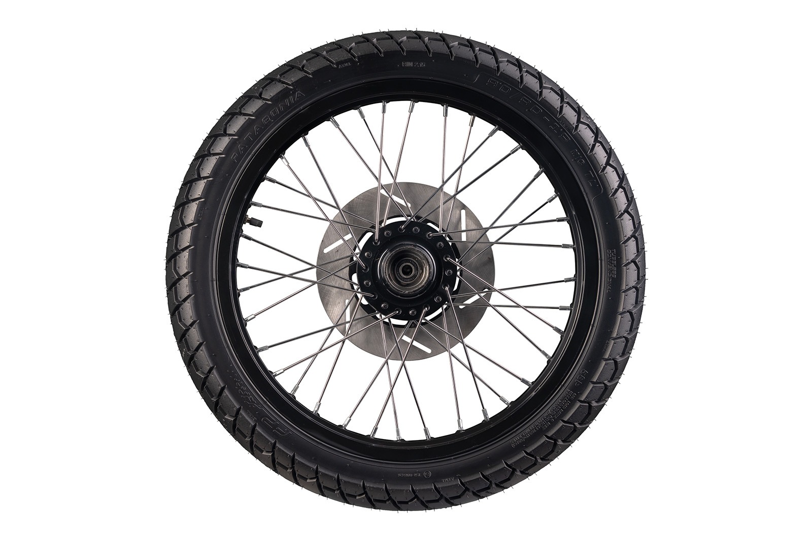 Vista lateral de la llanta FP Patagonia 90/90-19