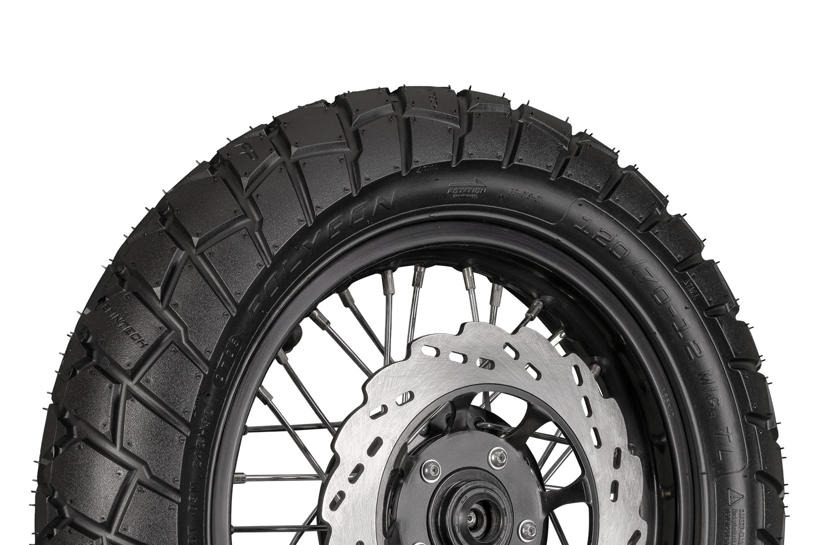 Llanta FP Polygon 120/70-12 TL vista lateral scooter