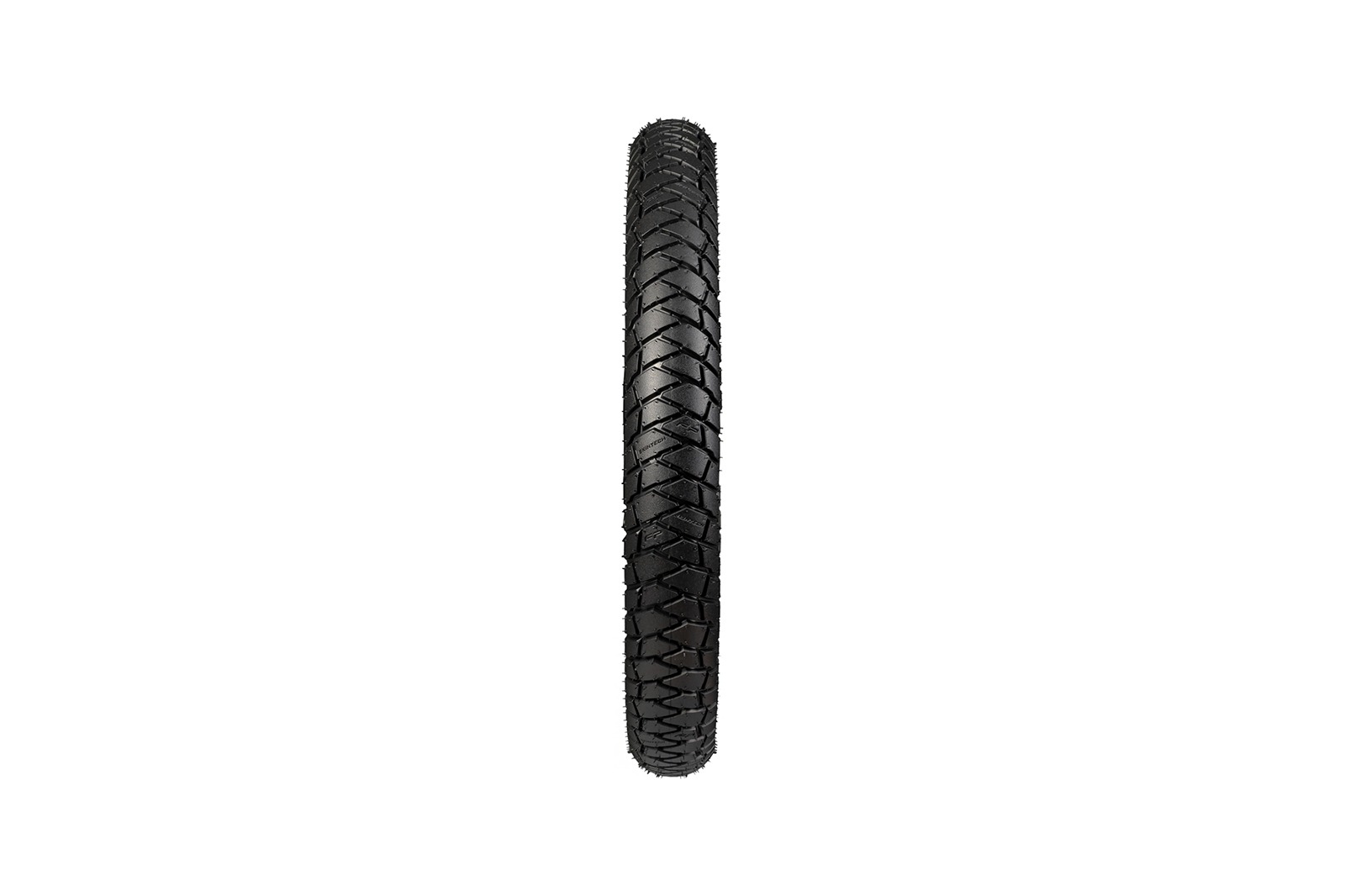 Vista superior de la llanta POLYGON 2.75-18 TL montada en rin negro