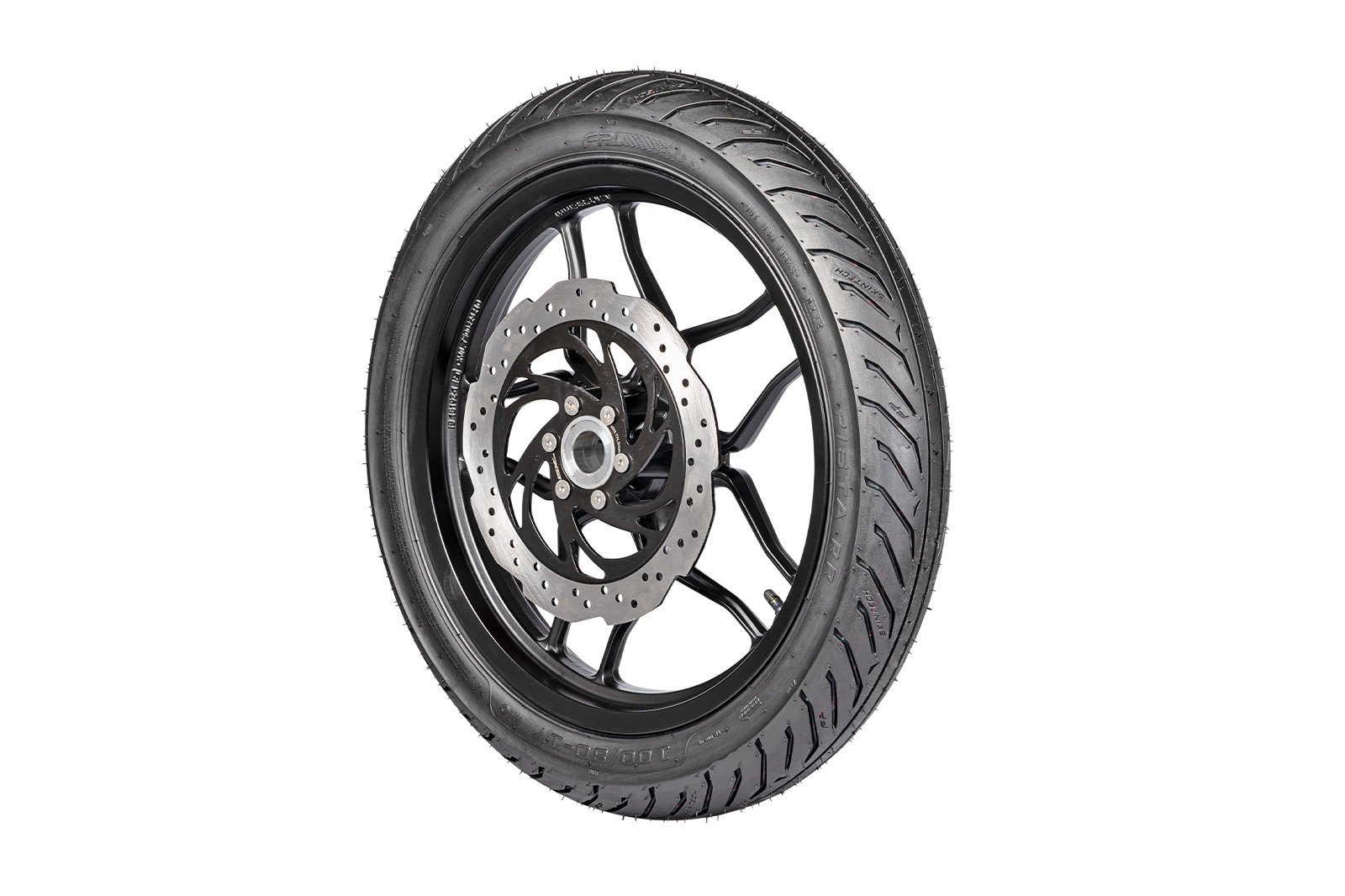 Vista lateral de la llanta FP Pista RR 100/80-17 TL