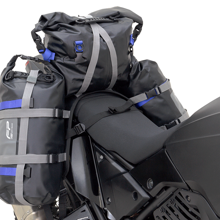 SISTEMA RACKLESS PARA DRYBAG  FP EXPEDITION, Soporte Maletas Laterales, Soporte Textil para Drybag, Organizador de Drybag, Anclaje de Drybag, Maletas Laterales, Cuelga Drybag, Soporte Textil, Drybag, Motocicleta, Correa, Universal, Resistente, Liviano, Fá