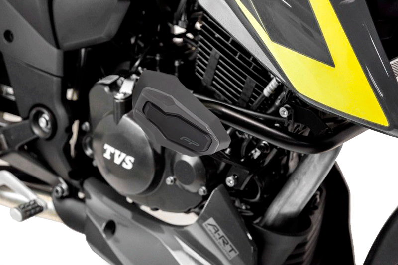 SLIDER 2DRIFT NEGRO/GRIS TVS APACHE 200 / 160 21-UP, Slider. Anticaídas, Punta de Goma, Accesorios FP, Nuevo Accesorio, Motos TVS