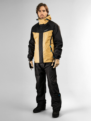 Impermeable para moto color arena con detalles azules y negro