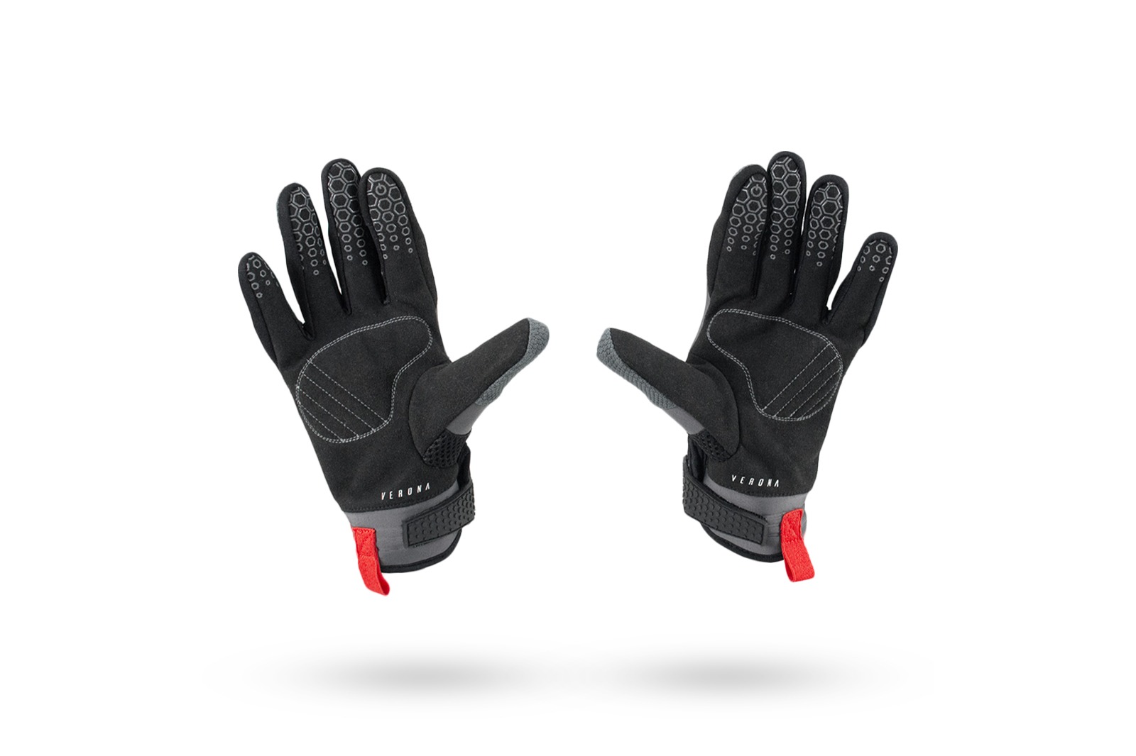 Vista trasera de guantes de moto mujer Verona gris, ventilados y con refuerzos estratégicos en dedos y palma