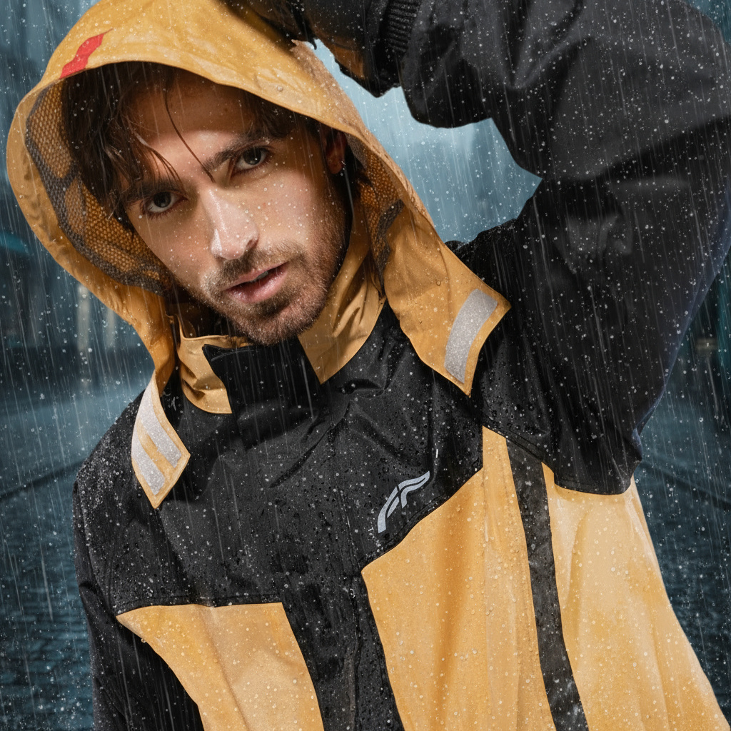 Chaqueta impermeable para motocilista color cafe con capucha