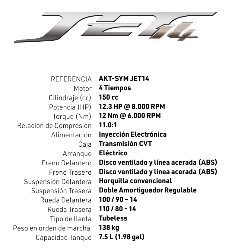 Especificaciones Tecnicas SYM AKT JET 14 Especificaciones Tecnicas SYM AKT JET 14