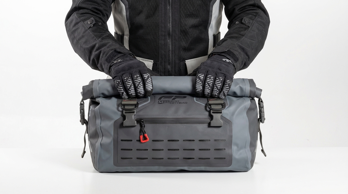 Bolsa seca bien enrollada para que no se moje nada en el viaje