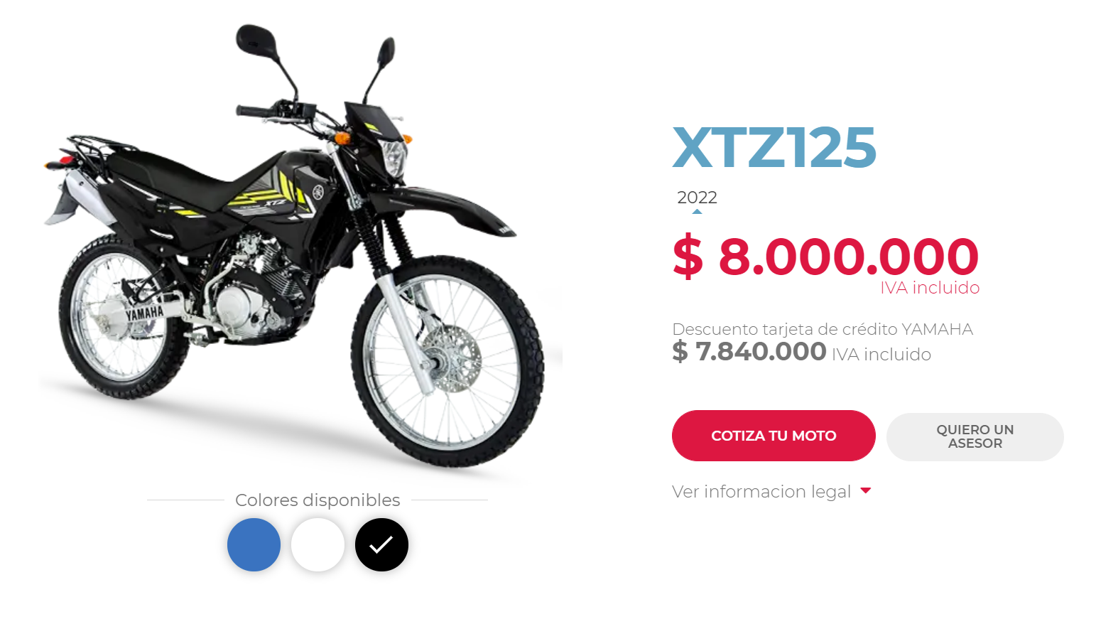 Precio XTZ 125 2022