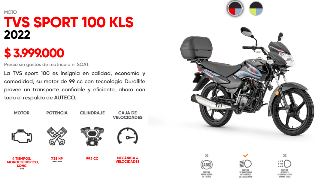 TVS 100 Sport modelo 2022