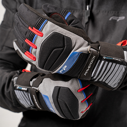 Guante Maverick Gris con doble ajuste de velcro y muñeca elástica para máxima seguridad y confort.