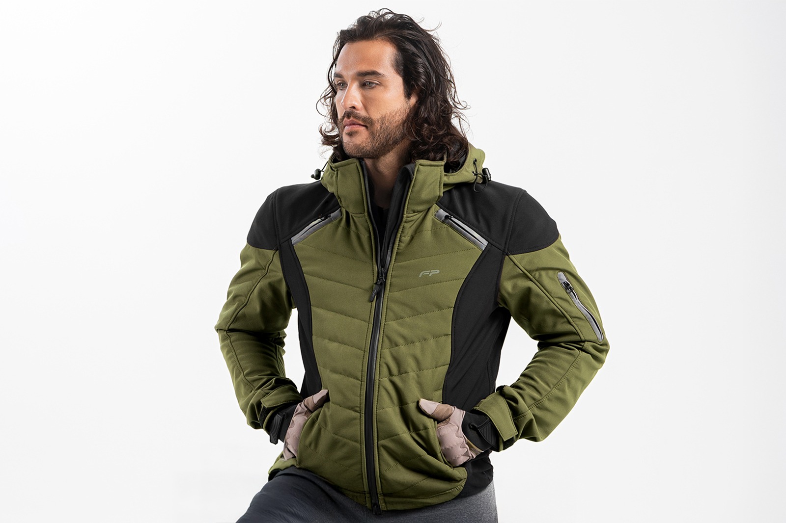 Chaqueta FP Naxos Softshell Verde Militar para motociclistas urbanos