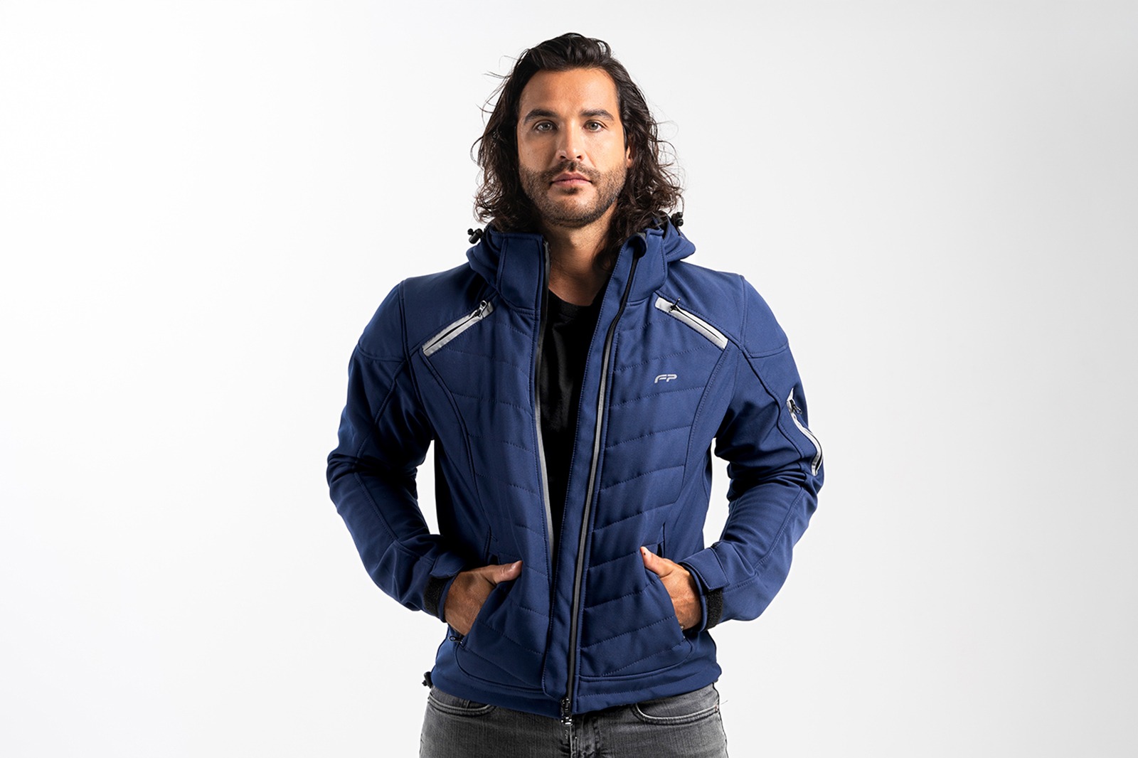 Vista frontal de la FP Naxos Softshell Azul Navy
