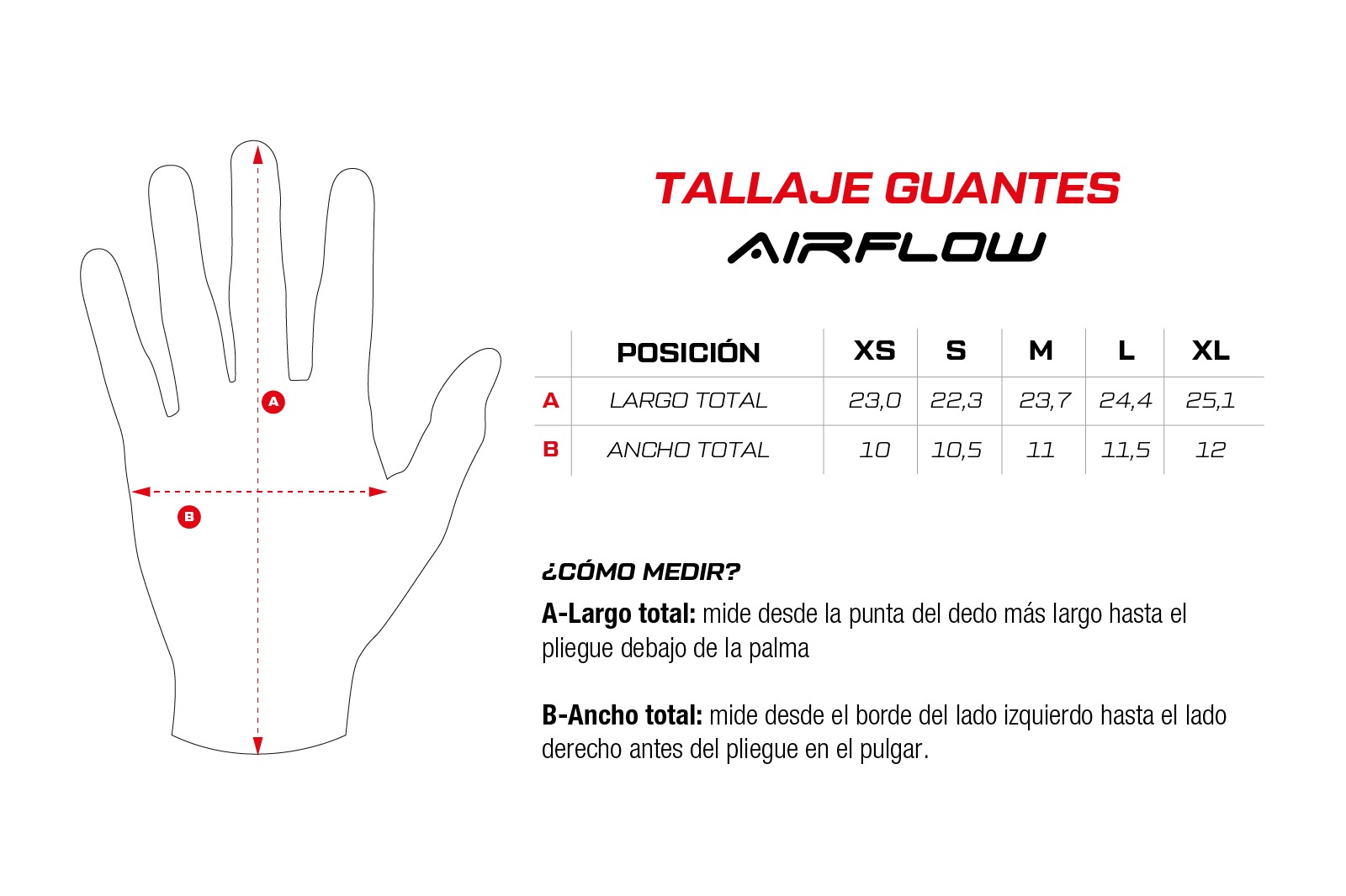 Tallaje Guantes Airflow Negro