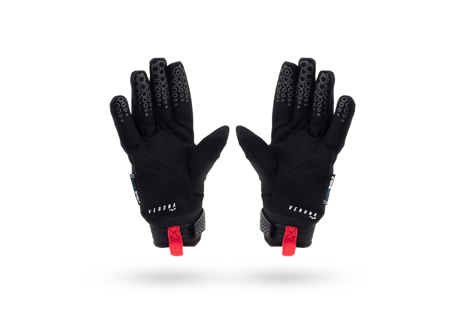 Vista trasera de guantes impermeables para moto Verona H2O negros para mujer, con refuerzos antideslizantes y ajuste seguro