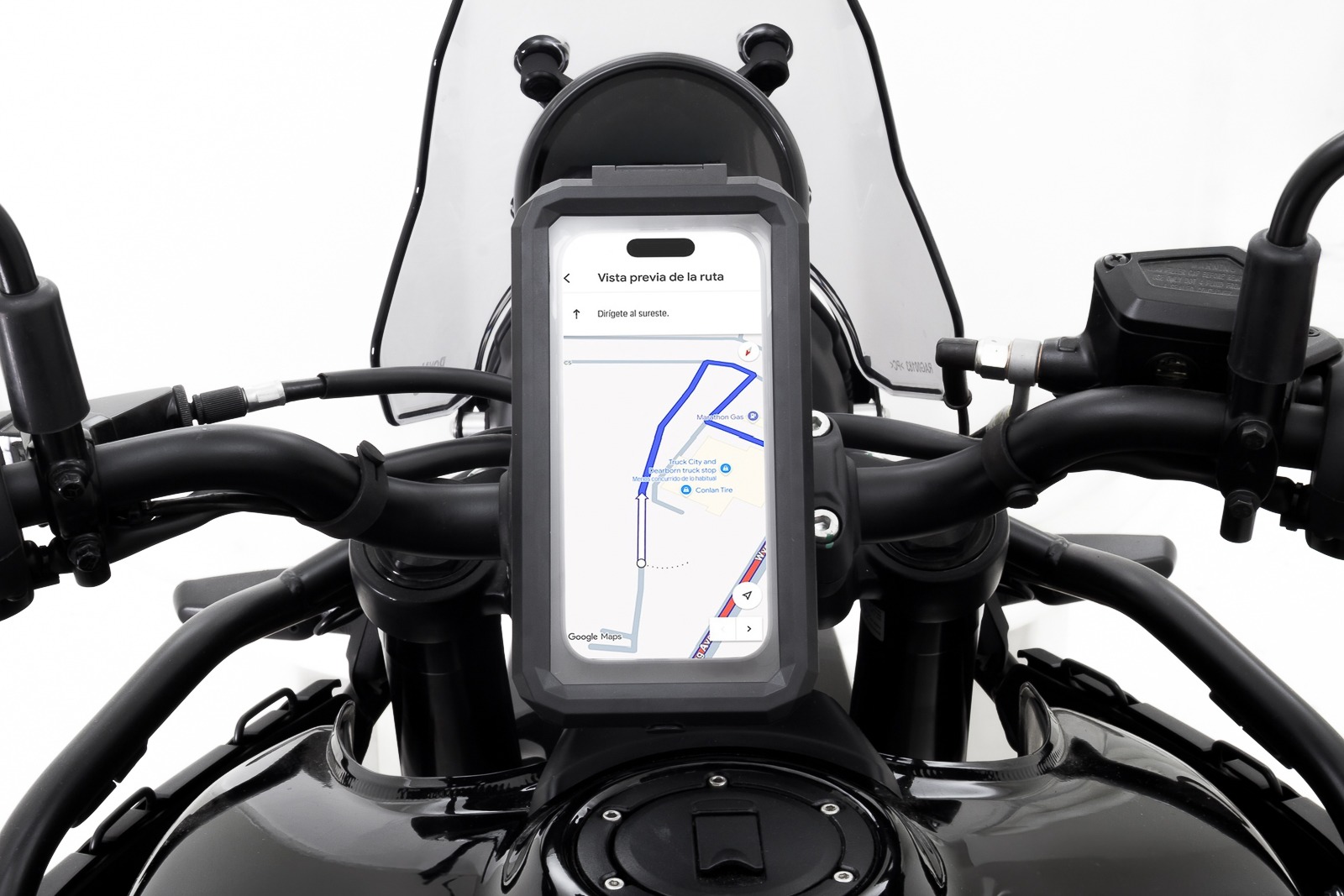 Vista frontal del Porta Celular FP Titan en manubrio