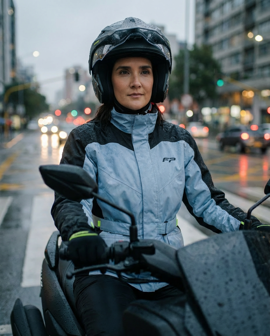Mujer hermosa con impermeable de lluvia