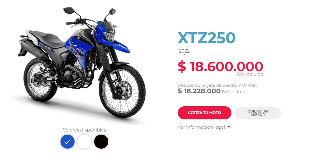 Precio Yamaha XTZ 250 2021