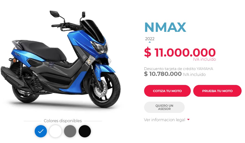 Precio Yamaha NMax 2022 Versión Anterior